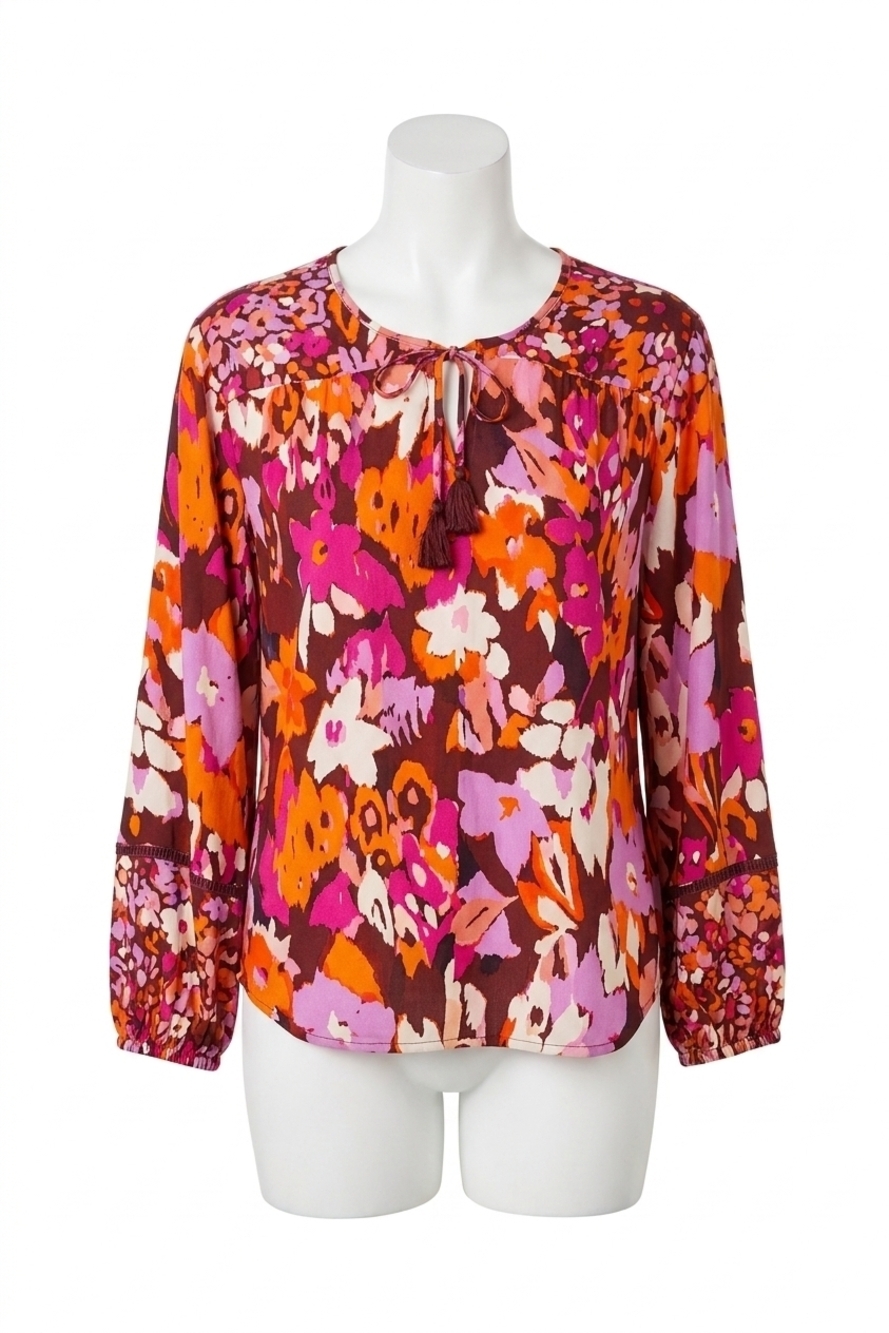 NEW TRIBAL carson combo print challis blouse in rum